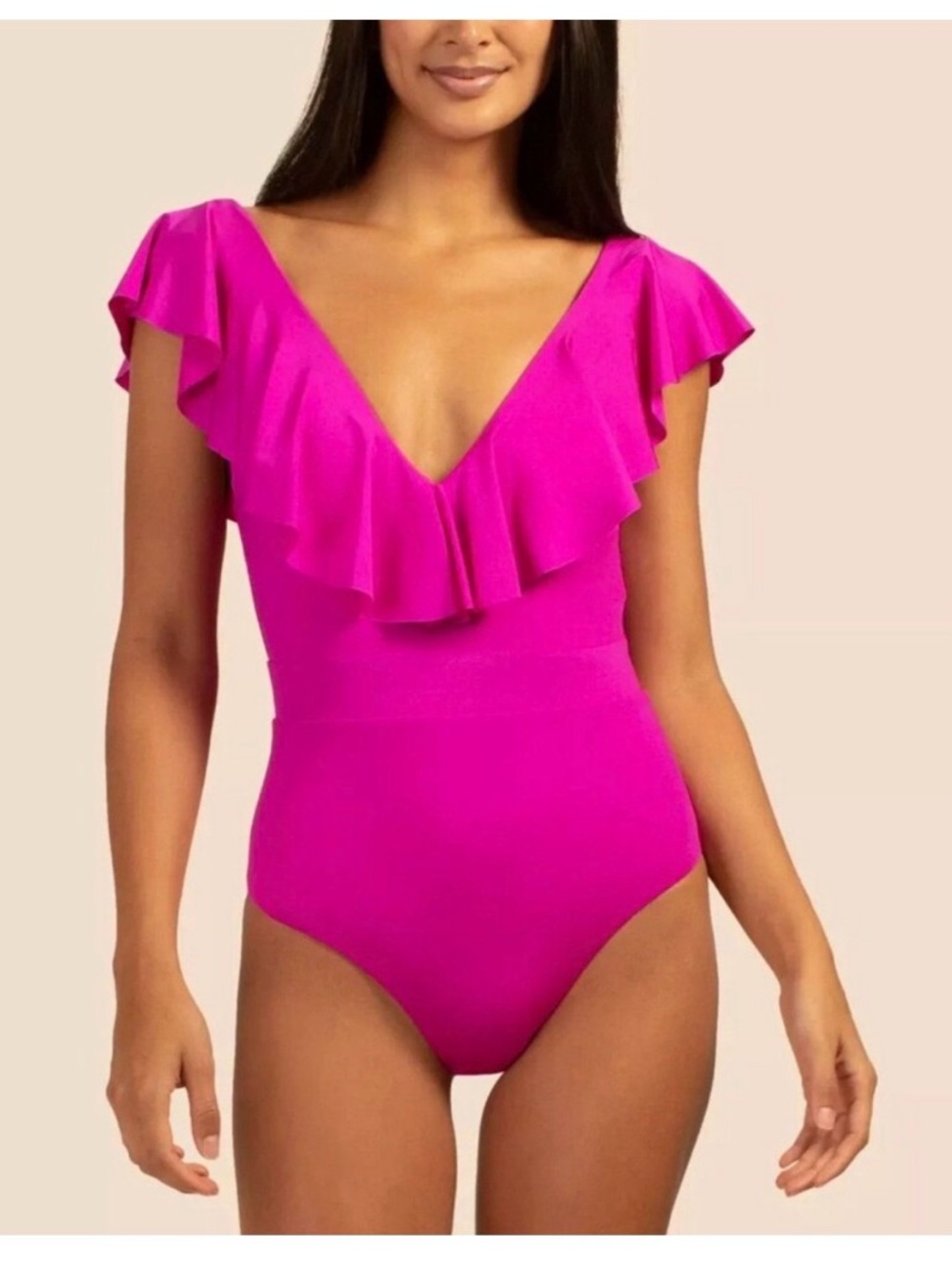 Trina Turk Vibrant Fuchsia Ruffle V-Neck One-Piece Swimsuit